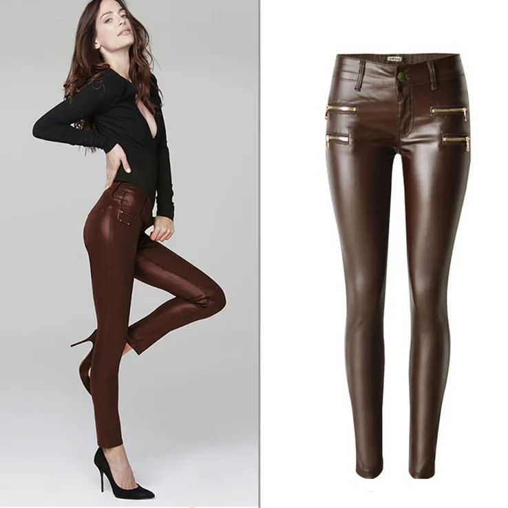 Fashion Women Low Waist Stretch Pencil Leather Pants Streetwear Double Zippers Pu Pants Fake Zippers Casual Large Size Trousers Fashion Women Low Waist Stretch Pencil Leather Pants Streetwear Double Zippers Pu Pants Fake Zippers Casual Large Size Trousers