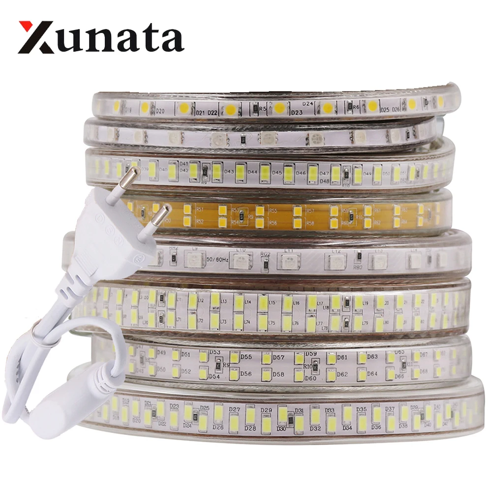 #cheap 220V 5050 60LEDs m 2835 3014 120LEDs m LED Strip IP67 Waterproof White Warm White Flexible Tape LED Light Lamp Home Deco 1m 10m