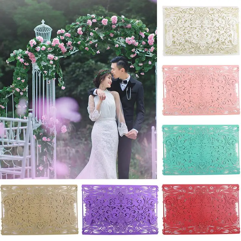  10Pcs/Set Delicate Hollow Carved Romantic Wedding Party Invitation Card Envelope Invitations for We - 32992098978