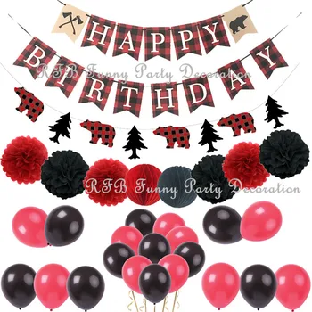 

Lumberjack Theme Baby First Birthday Party Decoration Banner Timber Plaid Bear Garland for Wedding Baby Shower Woodland Party
