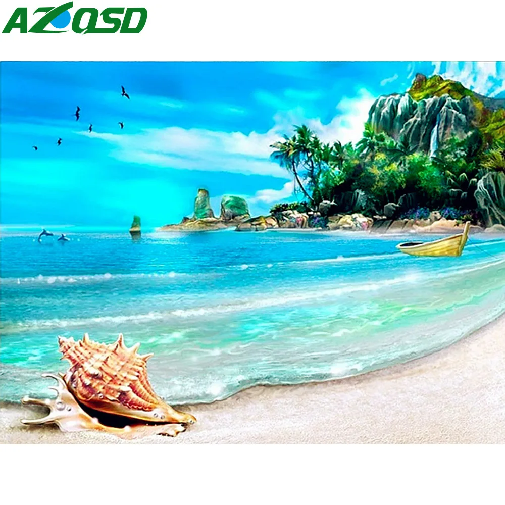 AZQSD Diamond Mosaic Sea Scenery Full Square Drill Painting SeasideDiamond Embroidery Landscape Rhinestones Home Decor | Дом и сад