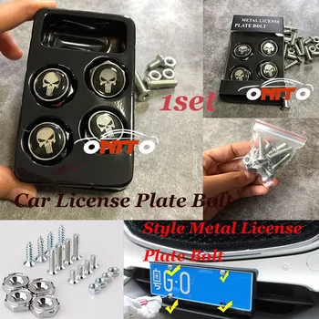 

1set For punisher logo badge Fit All Car Series Car License plate Bolt fasteners Sealing screw caps protection Auto license