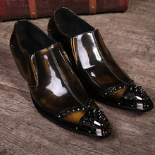 Роскошные Мужские модельные туфли из натуральной кожи с острым носком в винтажном стиле; модные свадебные туфли с заклепками; мужские офисные броги на высоком каблуке в деловом стиле