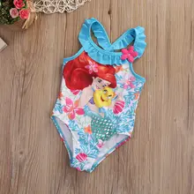 Цельный купальный костюм Русалочки с крестиком для маленьких девочек; пляжная одежда с рисунком для маленьких девочек; купальный костюм с бикини