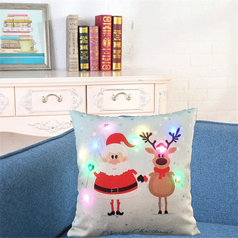Рождественская наволочка, светодиодный Рождественская Подушка, квадратное автомобильное сиденье, декоративные подушки с принтом оленя