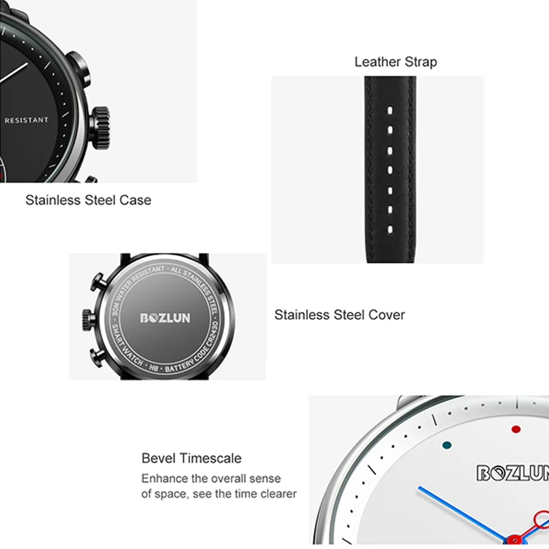 Водонепроницаемые бизнес-кварцевые Смарт-часы Bozlun с Bluetooth, мужские кожаные Смарт-часы, наручные часы, часы с напоминанием о звонках