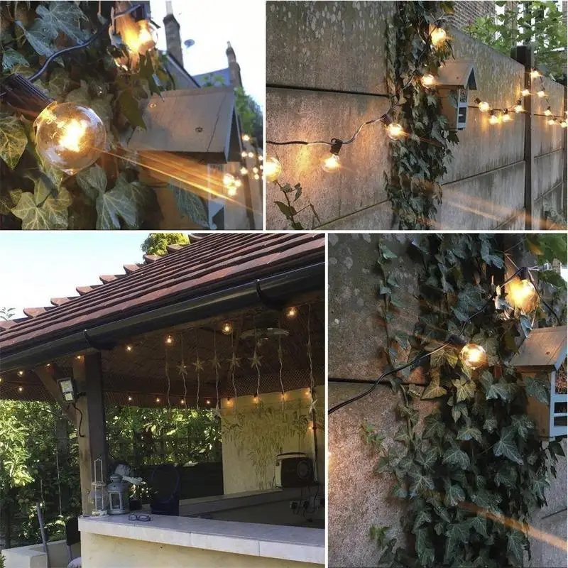 Теплый белый 25 50 100 LED прозрачные лампочки G40 Глобус гирлянды 110 220 В ЕС/США вилка