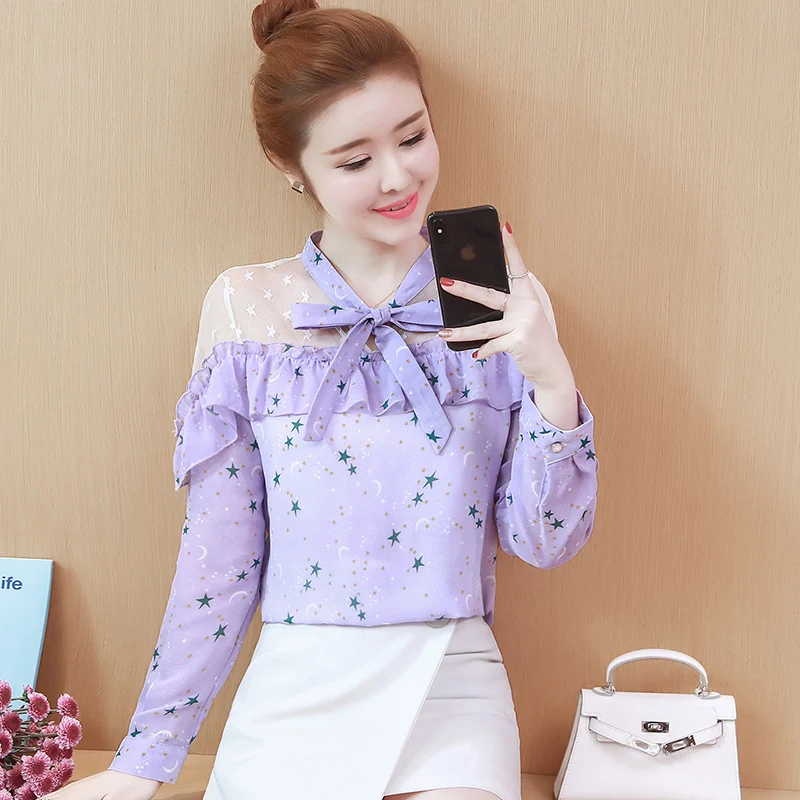 Y De Malla Joven Camisa Blusa Larga Impresión La Mujeres Las Moda Dama Verano Pengpious Black Manga Primavera white EwPdYw