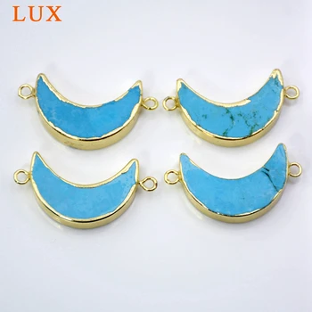 

Gold Bezel Tribal Ox Horn Blue Howlite Turquoises Charm Pendant Crescent Moon Making Jewelry Gem stone Horn Bead