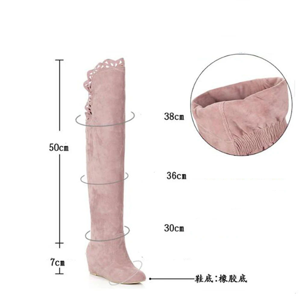 YJSFG/домашние женские сапоги; Сапоги выше колена из искусственной замши; женские высокие сапоги до бедра на шнуровке; женская зимняя обувь на танкетке;