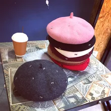 Берет детей осень и зима свет системы сладкий прекрасный корейский шерсть шапка с бантом Досуг патч берет прилив