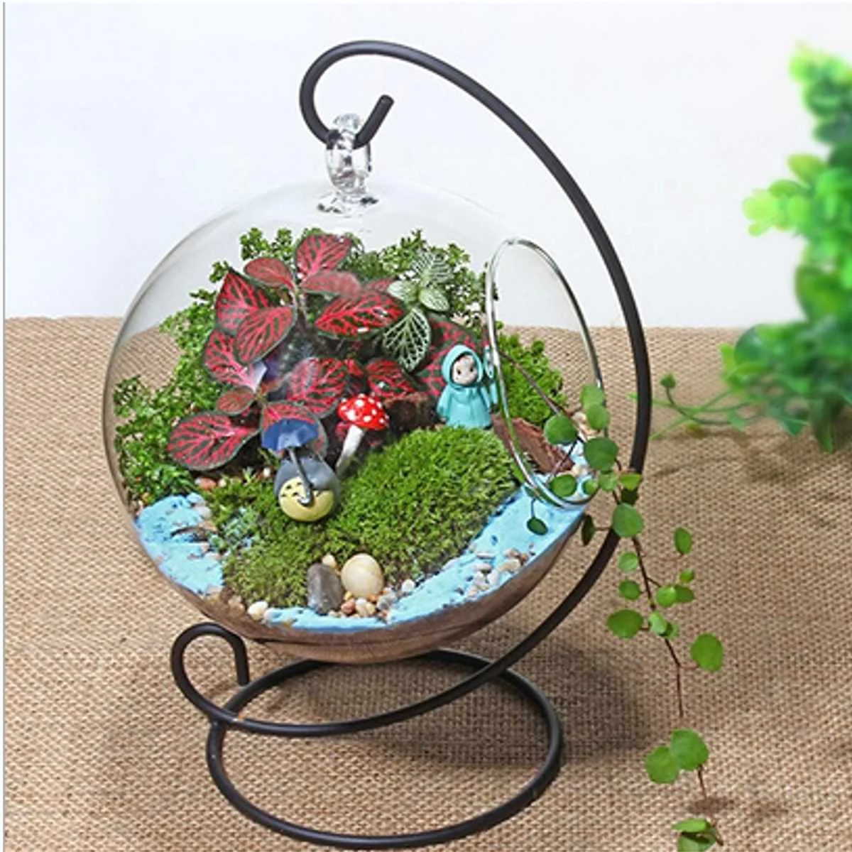 

Desktop Hanging Glass Fish Tank Mini Grass Fun Fish Tank Clear Fish Cylinder Bowl Iron Stand Holder Aquarium Accessories 3 Size
