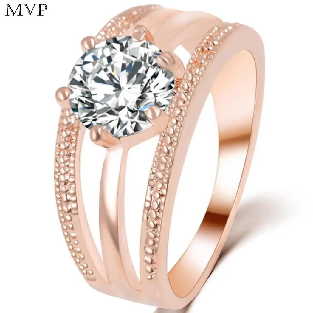 Women Fashion Personality Engagement Rhinestone Ring Wedding Jewelry Rose Gold Gift