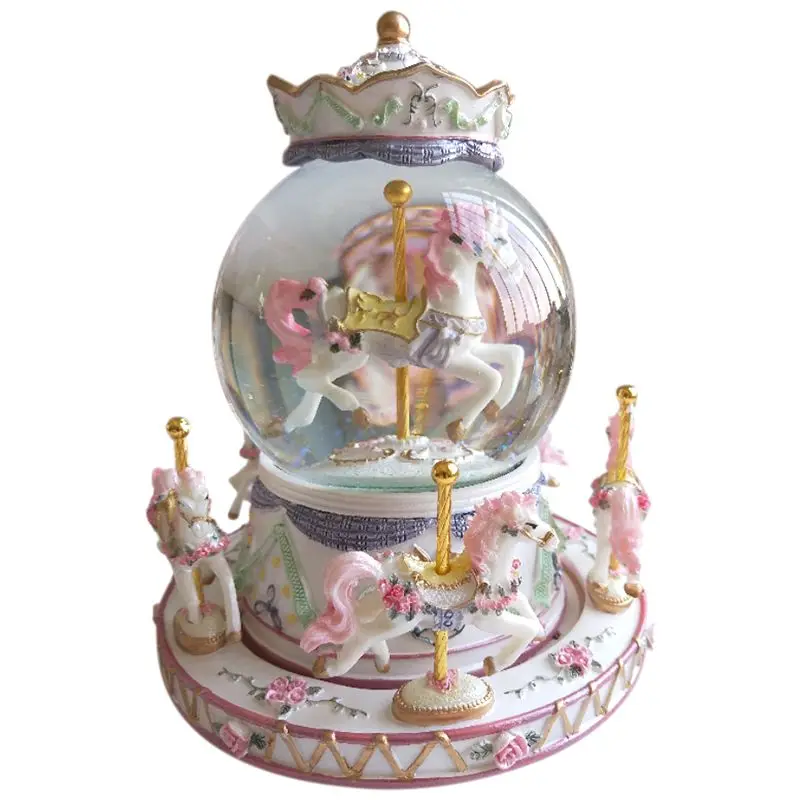 Rotate Music Box Luxury Carousel Glass Ball Doll Miniature Dollhouse Toy with Castle in the Sky Tune Perfect for Birthday Gif | Дом и сад