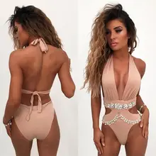 Женский сексуальный цельный купальник с кристаллами, купальник с пуш-ап и подкладкой, бикини, монокини