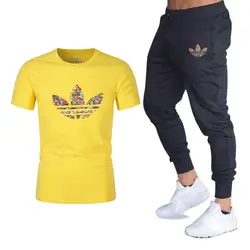 Летняя новая распродажа мужские комплекты футболки + брюки комплекты из двух предметов Повседневный Спортивный костюм 2019 прилив брендовая