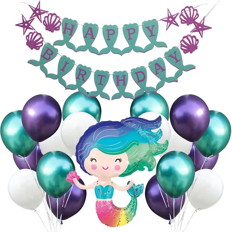 

AMAWILL Purple Green Silver Balloons Tassel Banner Chrome Metallic Balloon For Mermaid Kid Birthday Baby Shower Party Decoration