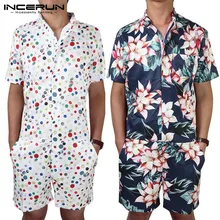 INCERUN мужские комбинезоны, рабочая одежда, 3D принт, свободный короткий рукав, модный Гавайский комбинезон, Уличная Повседневная одежда, комбинезон для мужчин 5XL