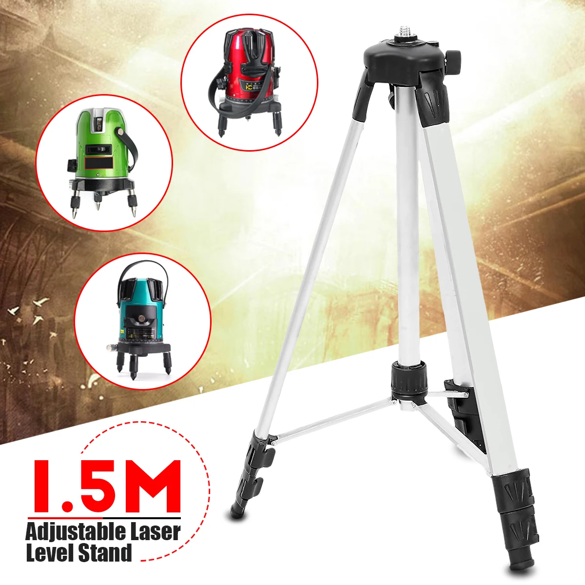 

Portable 1.5M Universal Aluminum Alloy Tripod Adjustable Stand For Laser Level Automatic Self 360 degree Leveling Measure w/Bag