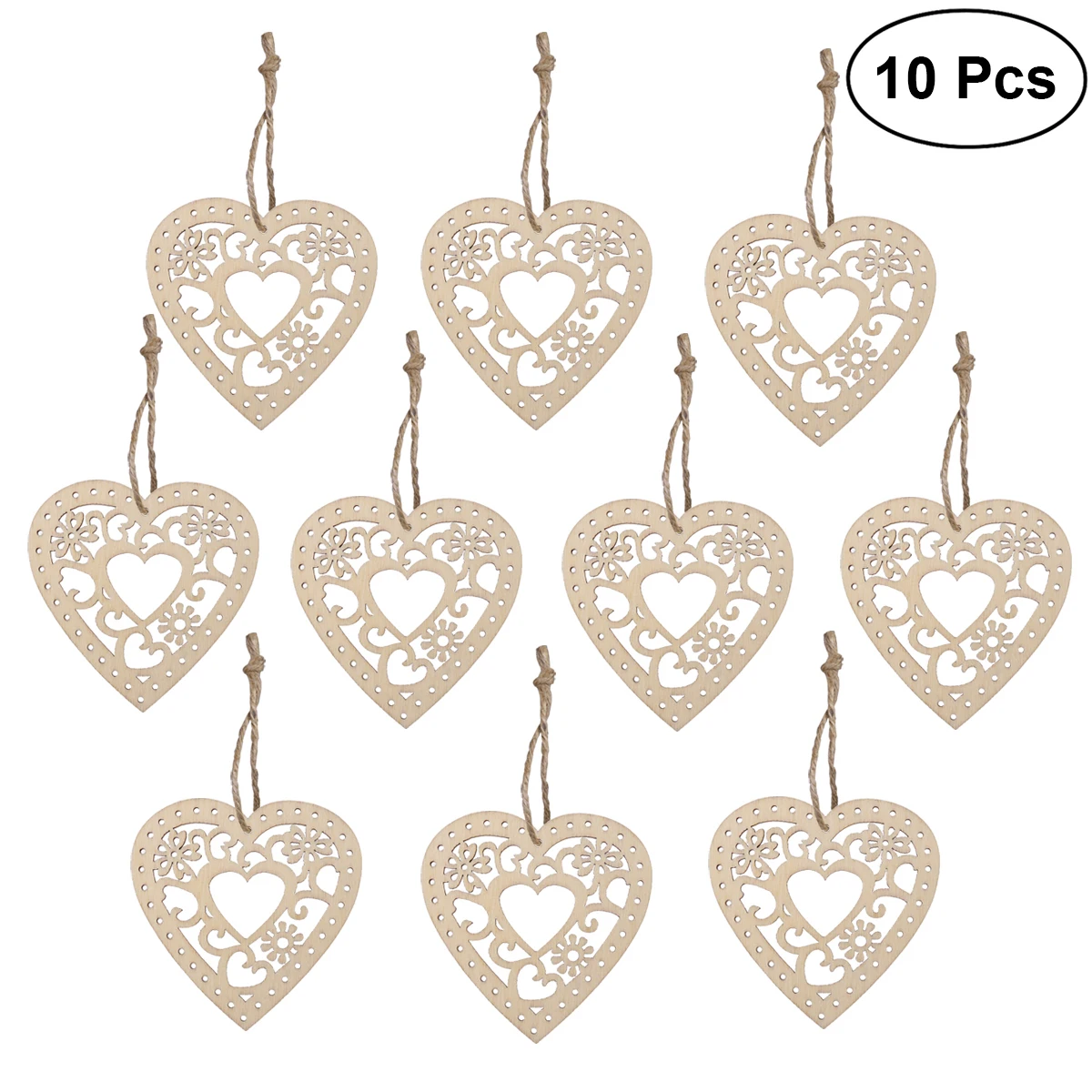 

10pcs Wooden Hollow Flower Hearts With String For Crafts Wedding Party Decoration Hanging Ornament