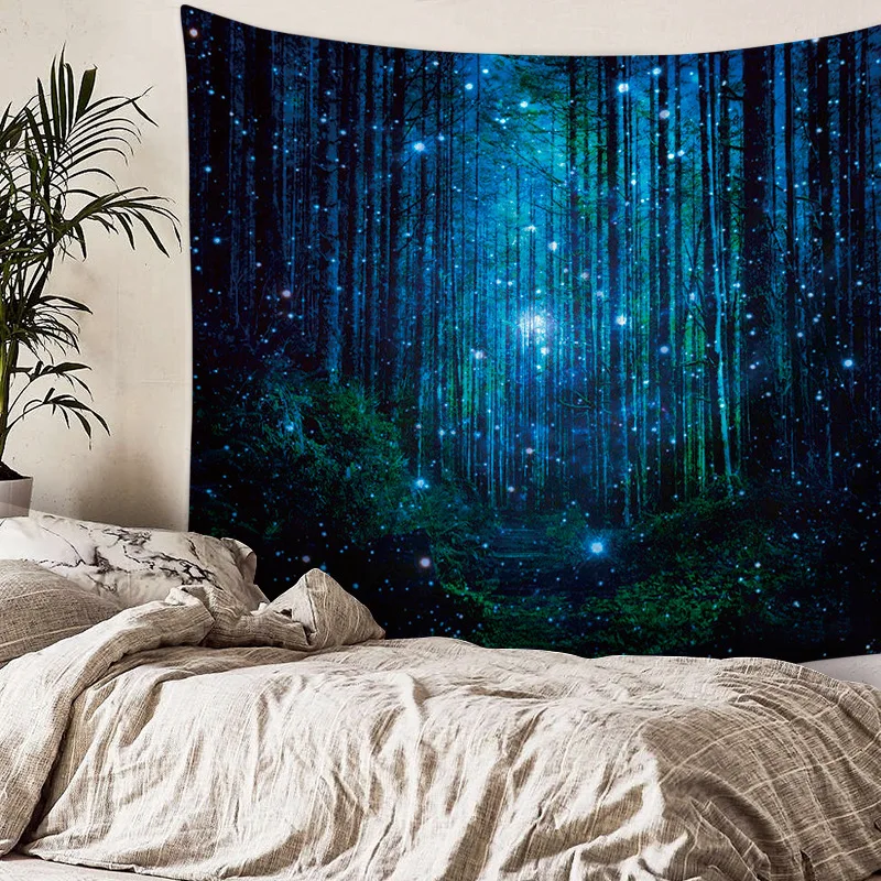 Night Starry Sky Print Tapestry Art Wall Hanging Decorative Tapestry Bedspread 