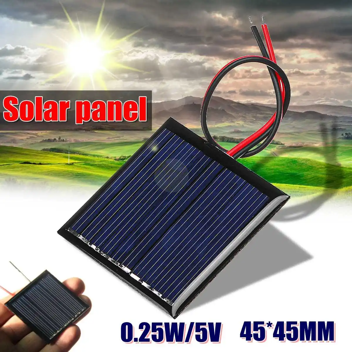 Black 0.25W 5V 4545MM Mini Solar Power Cell Polycrystalline Board Panel Charger