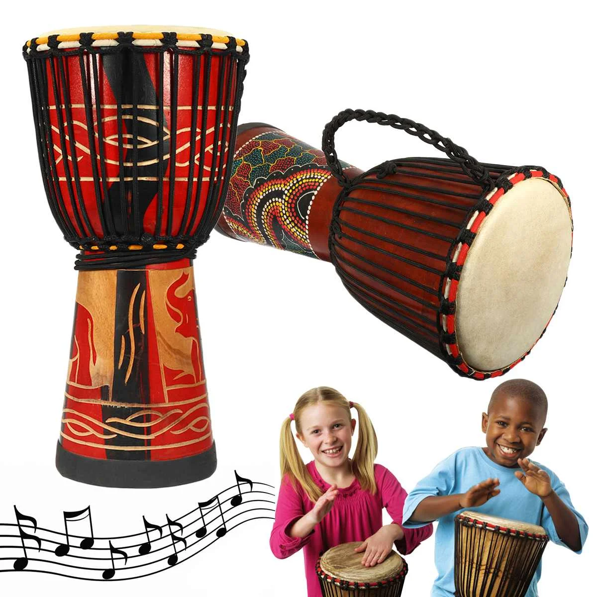 

10 Inch Traditional African Hand Drum Djembe Mahogany Body Goat Skin Musical Instrument Colored-drawing Carving Mahogany