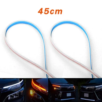 

2pcs 45cm Water Flowing DRL LED Driving Daytime Running Light Flowing turn signal light 12V Water Flowing White+Amber
