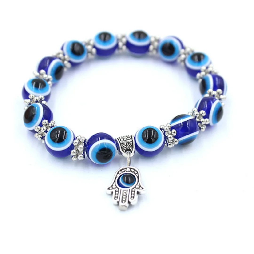 

Charming Evil Eye Hematite Beads Bracelet For Women Vintage Hamsa Fatima Palm Wristband Men Bangle Pulseira Masculina Shellhard