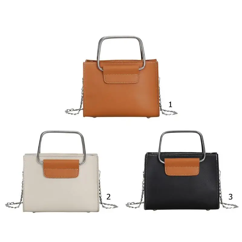 Women Simple Messenger Shoulder Handbags Casual PU Leather Crossbody Chain Bag Small Top-handle Bags