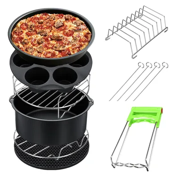 

8Pcs 8 Inch Air Fryer Frying Cage Dish Baking Pan Rack Pizza Tray Pot Accessories Fit For 5.2~5.8Qt