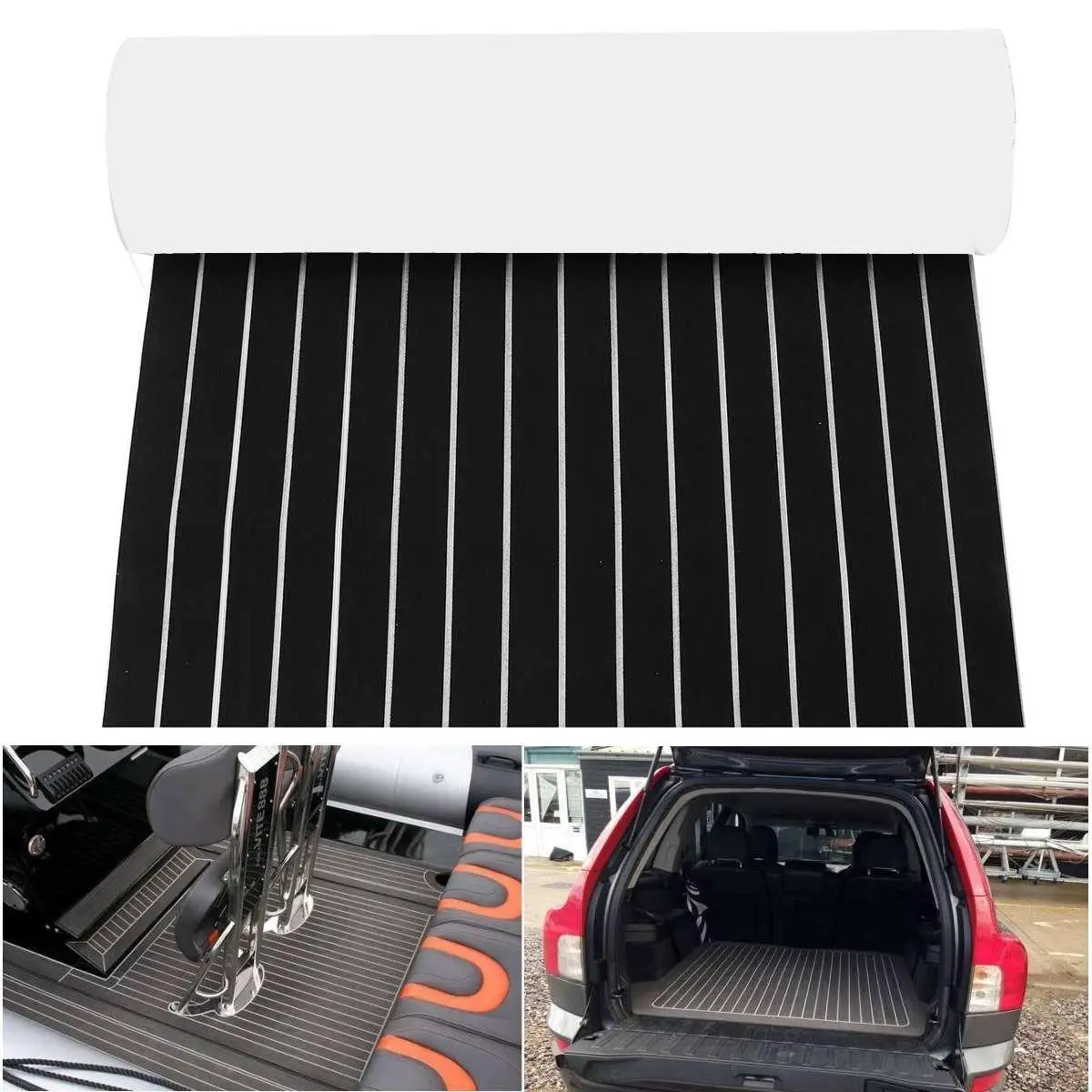 

900*2400*6mm Self Adhesive EVA Boat Yacht Marine Flooring Faux Imitation Teak Decking Sheet Pad Foam Floor Mat Black and White