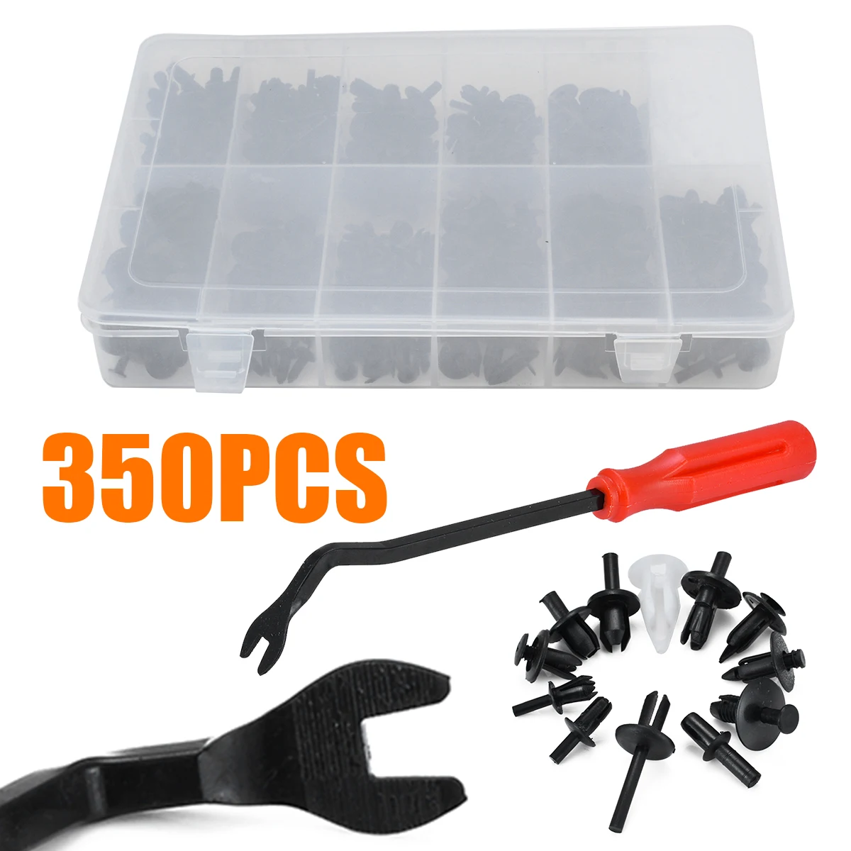 One Set 350pcs Car Push Pin Rivet Moulding Trim Clip+Remover Puller Tool Plier