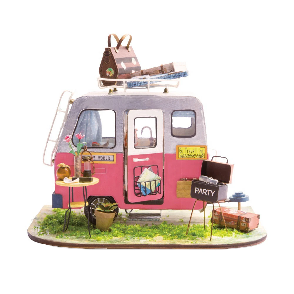 

Robotime Diy Happy Camper With Furniture Children Adult Miniature Wooden Doll House Model Building Kits Dollhouse Toys Dgm04