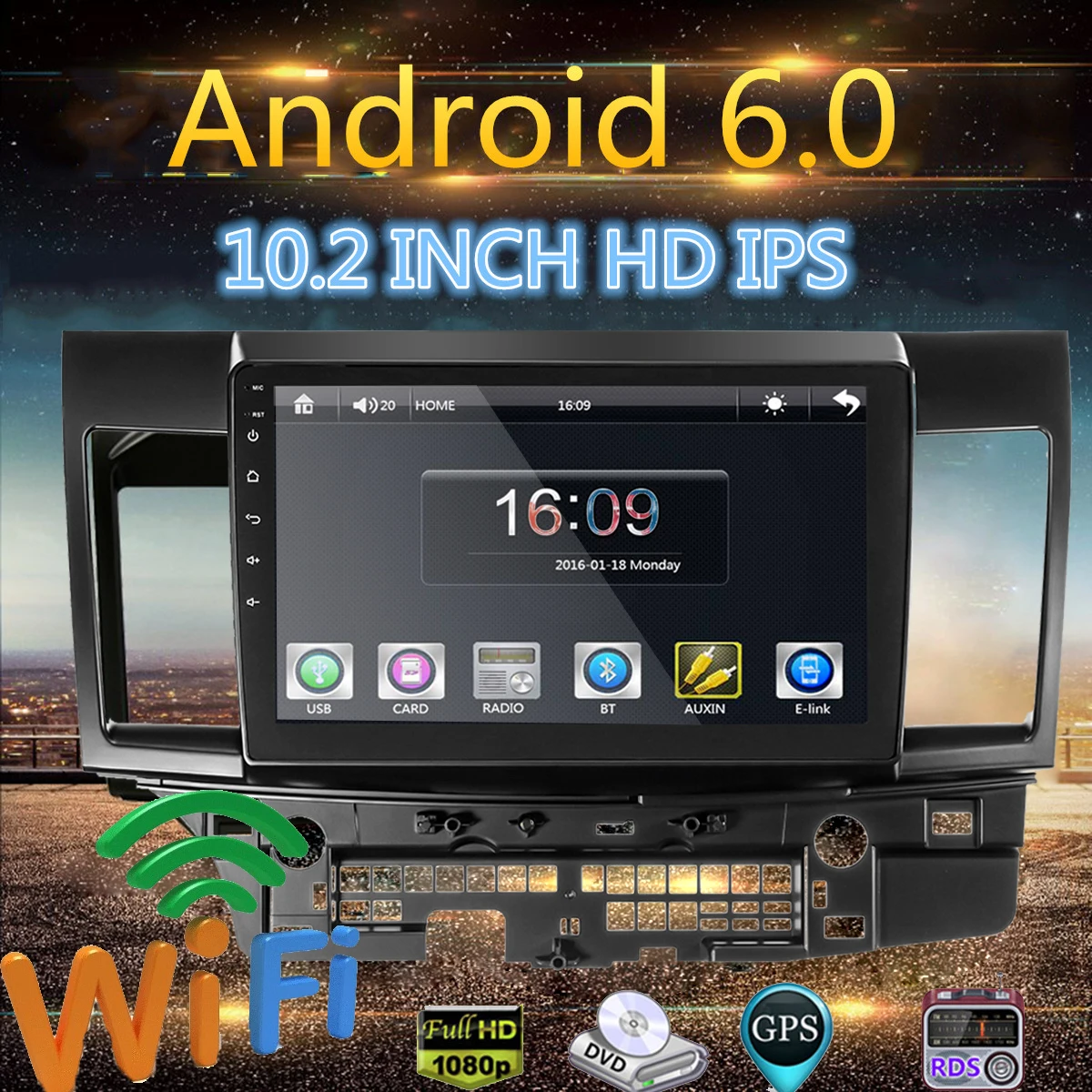 

10.2 Inch Two-strand for Android 6.0 Car Media Player Car GPS MP5 MP3 Stereo Navigation Radio Player For Mitsubishi for Lancer