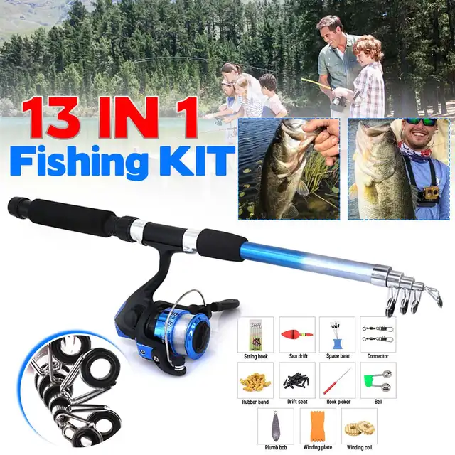 Special Offers 13 In 1 Telescopic Fishing Rod + Spinning Reel String 180cm + Hook Set Combos Lightweight Strong "S" Curve Oscillating System