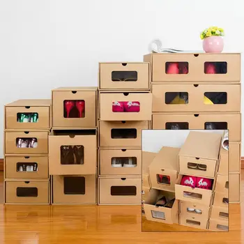 

AUGKUN Perspective Shoe Box Increase Transparent Drawer Storage Box Environmentally Friendly Foldable Kraft Carton Shoebox