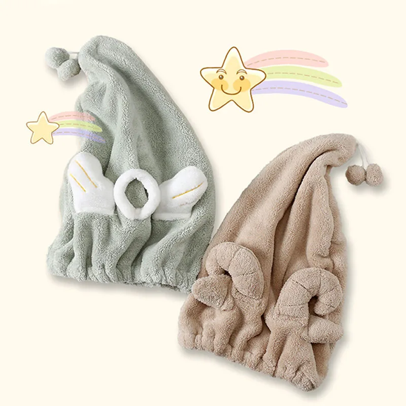

1 pcs women Coral Fleece Hair Turban Cute Cartoon Dry Hair Hat Bathroom Cap Portable Quickly Dry Shower Cap soft Wrapped Towel