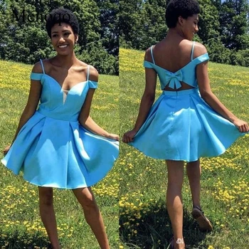 

Menoqo 2020 Spaghetti Back Bow Mini Short Prom Party Gowns For Junior Student Cocktail Dress