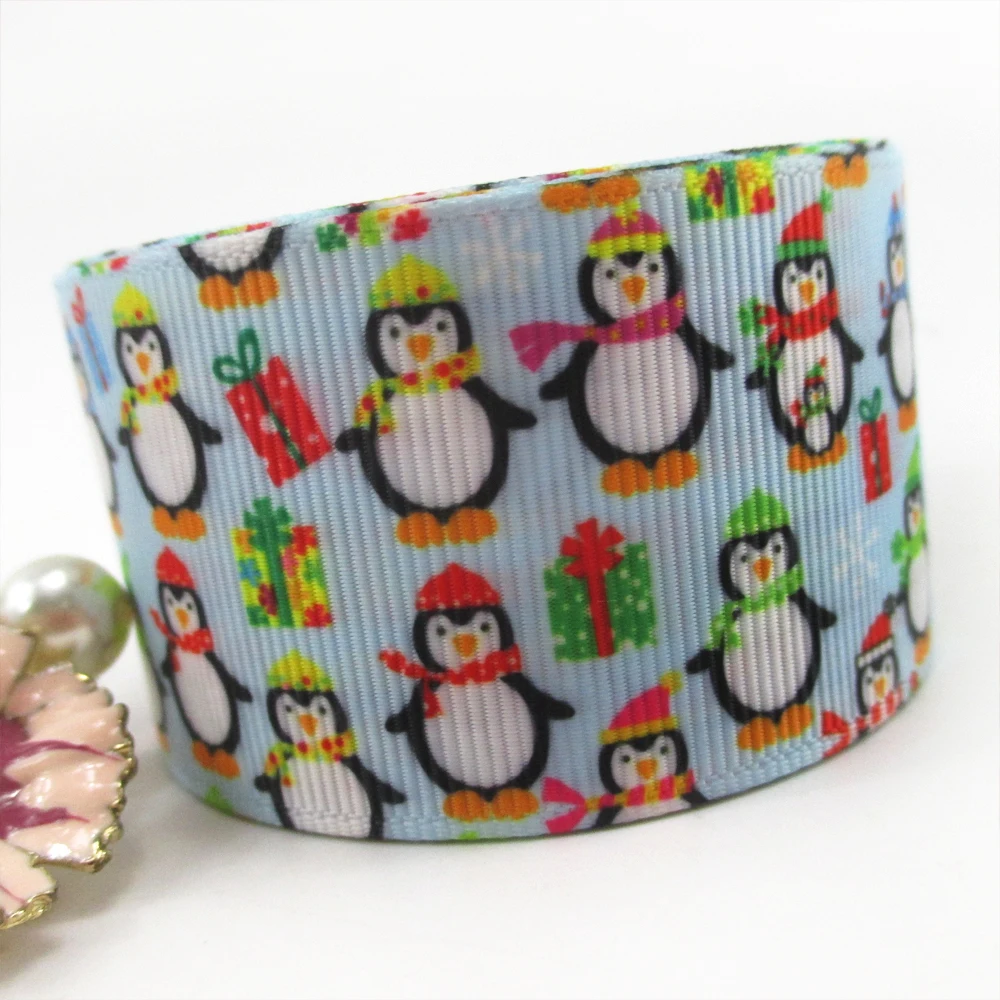 

1.5"(38mm) Christmas penguin high quality printed polyester ribbon 5 yards,DIY handmade materials,wedding gift wrap,5Yc1099