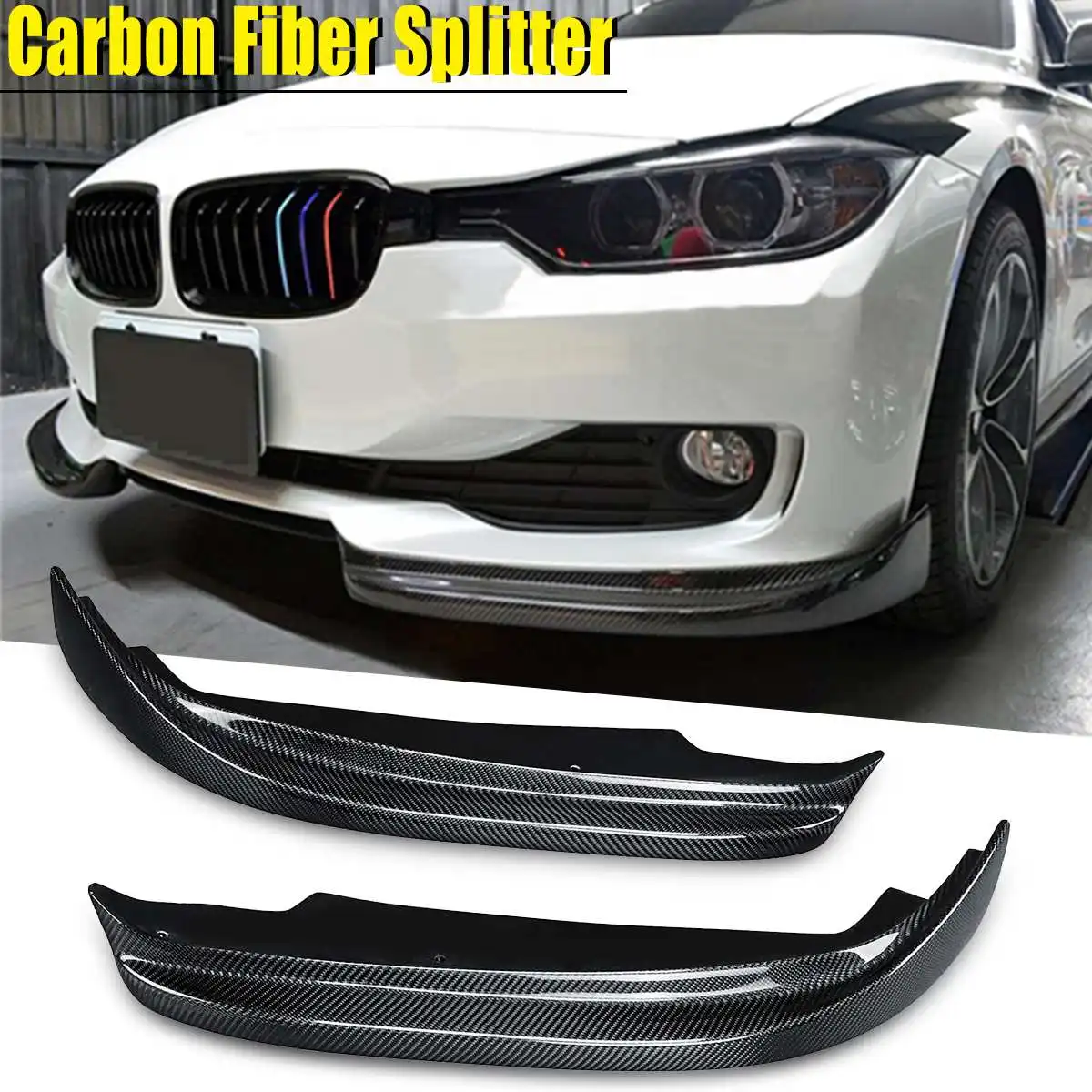 

2pcs Real Carbon Fiber Front Bumper Splitter Skirt Lip For BMW 3 Series F30 2012-2016
