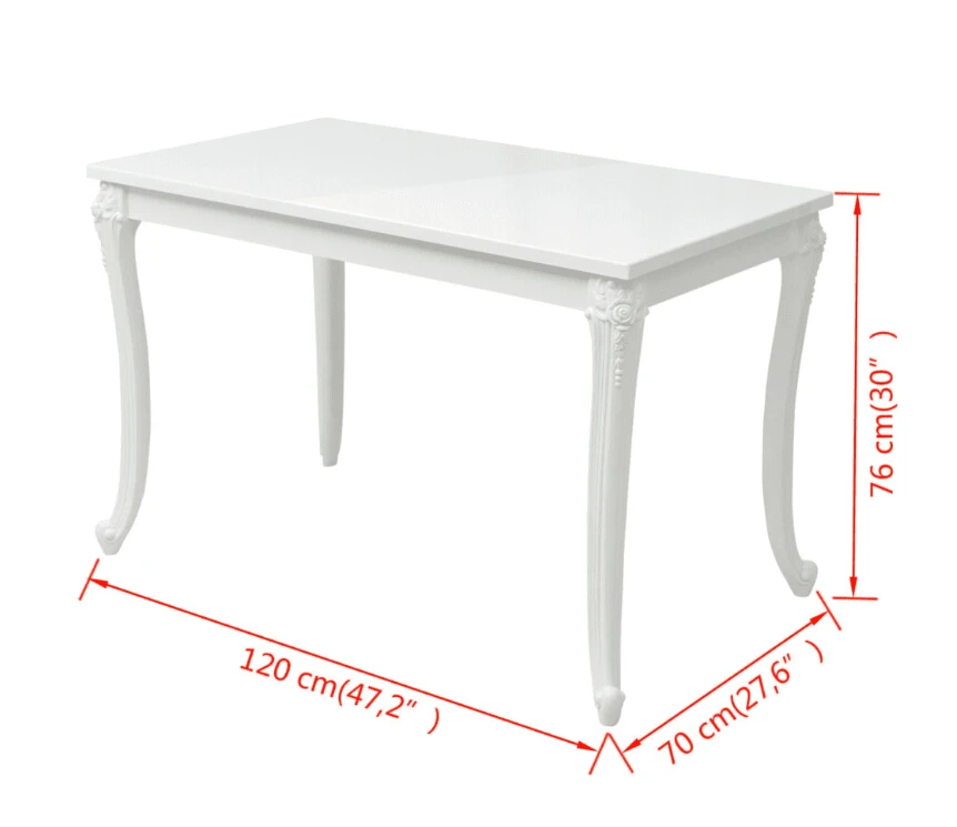 vidaXL 120x70x76 cm Luxury Dining Table High Gloss Kitchen Tables White Kitchen Furniture Table for Home Decoration Furniture vidaXL 120x70x76 cm Luxury Dining Table High Gloss Kitchen Tables White Kitchen Furniture Table for Home Decoration Furniture