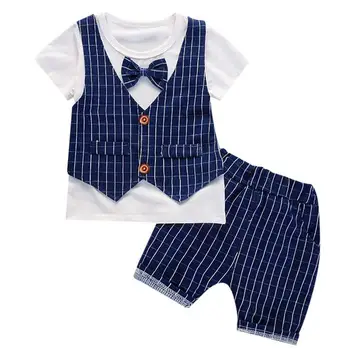

Korean Type Children's Garments Newest Model Baby Boy's Cotton British Style Gentlemen Romper Vest with Bowtie Outfit Set