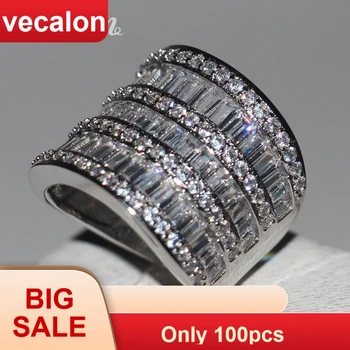 

Vecalon Big ring Women Jewelry Full princess cut AAAAA Zircon Cz 925 Sterling Silver Engagement wedding Band ring for women