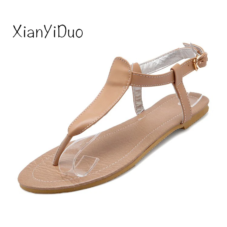

Xianyiduo Fashion 2019 Summer Women's shoes Flat Heels sandals buckle strap Beige White Plus Size34-52 Cheap goods china/f191