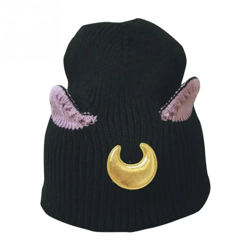 

Autumn Winter Fashion Cartoon Cat Ear Women Outdoor Warm Wool Knitted Hat Cap Fashion Knitting Texture High Quality Wool Hat