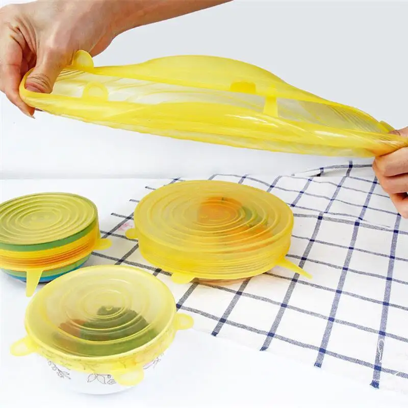 6 шт Силиконовые эластичные крышки для сохранения свежести пищи многоразовые расширяемые силиконовые крышки для хранения еды Экологичные Эластичные крышки для чаши