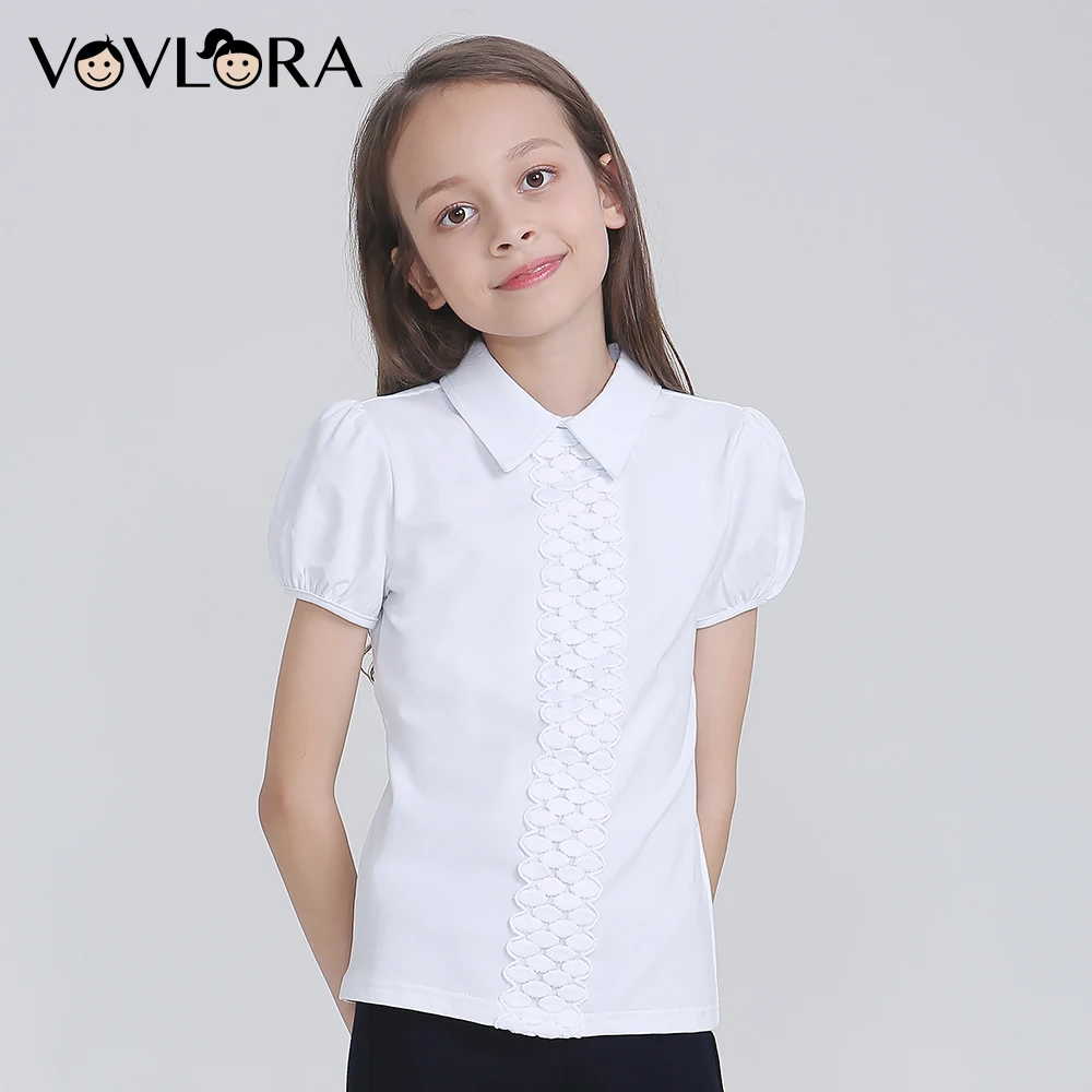 

Short Sleeve Cotton White Kids T shirt School Lace Girls T-shirts Tops Casual School Clothes Teen 2018 Size 7 8 9 10 11 12 Years