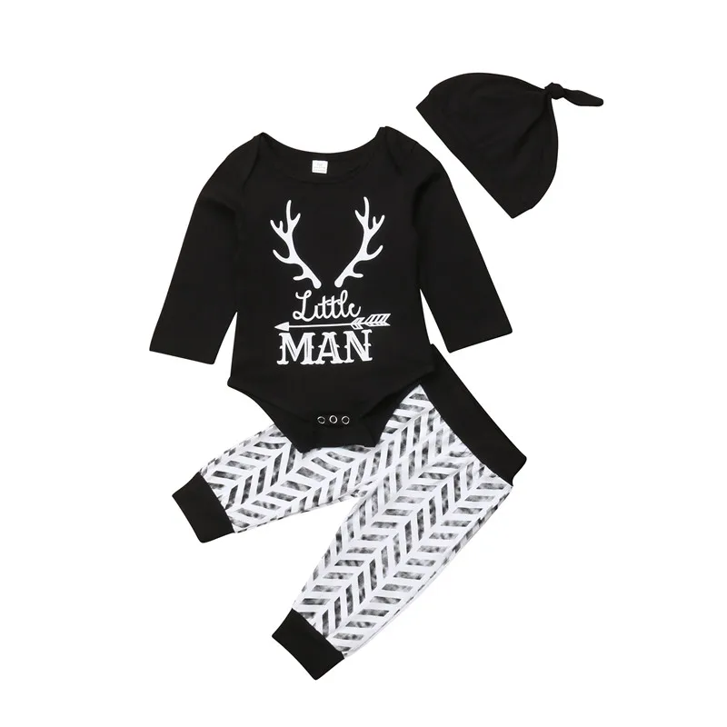 

Christmas Set Newborn Baby Girl Boy Tops Cotton Long Sleeve Romper+Pants Hat Outfit 3PCS Clothes