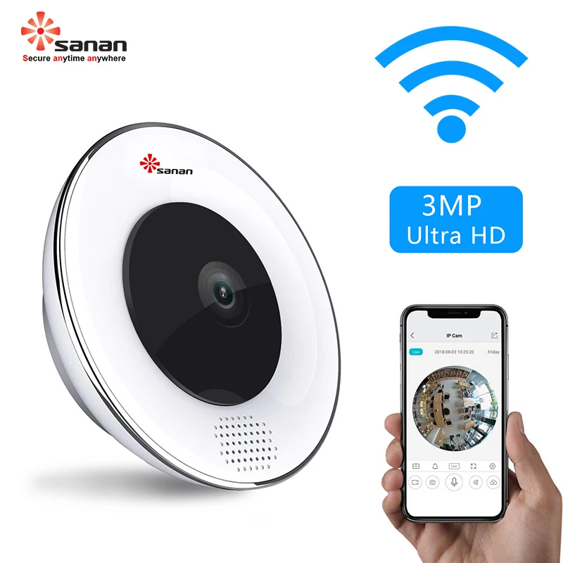 

Sanan 3MP Wifi Camera Night Vision Panoramic Surveillance Camera Motion Detection Fisheye Security Camera Baby Monitor
